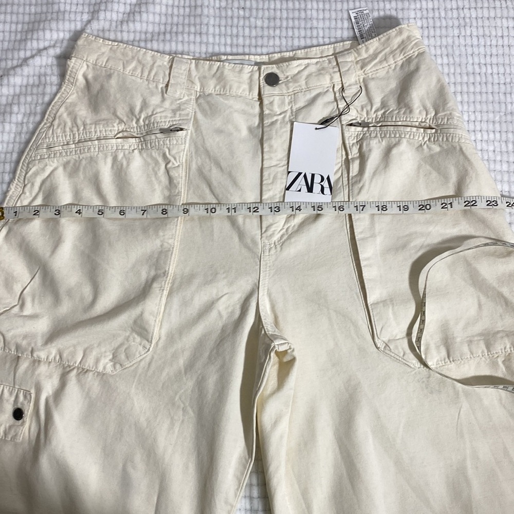 Zara The Relaxed Utility Pants In ECRU  Signature Denium  Cargo Size 14 - Picture 12 of 15